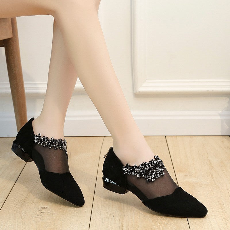 2025 new flower rhinestone sandals pointed shoes
