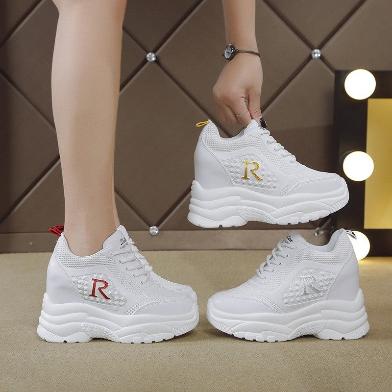Height-enhancing soft-soled versatile women's sports shoes