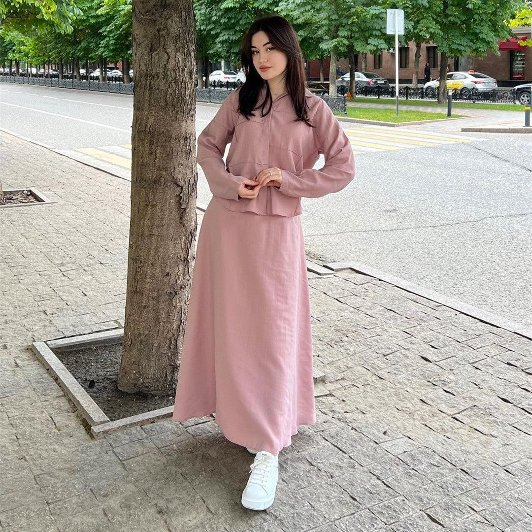 Fashionable long-sleeved shirt + skirt casual suit