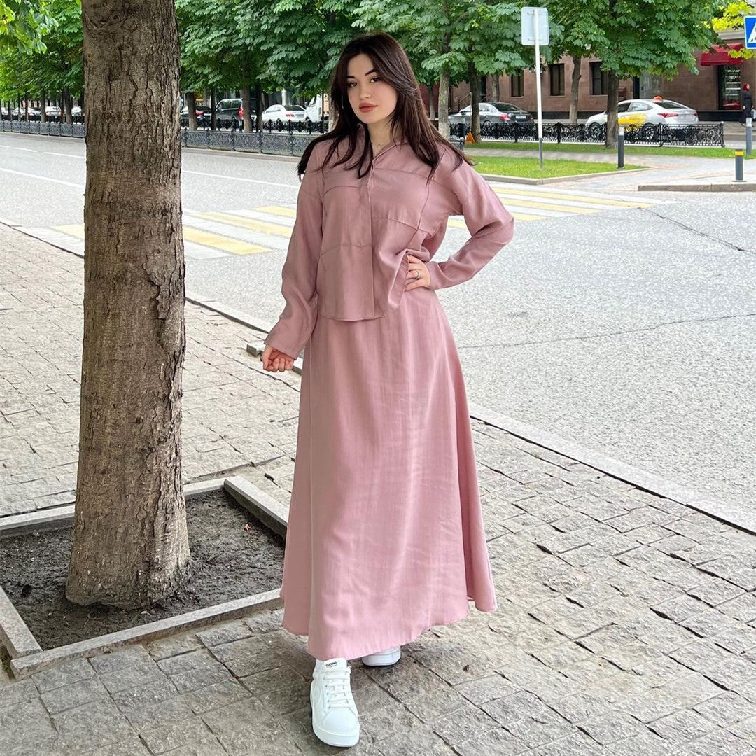 Fashionable long-sleeved shirt + skirt casual suit