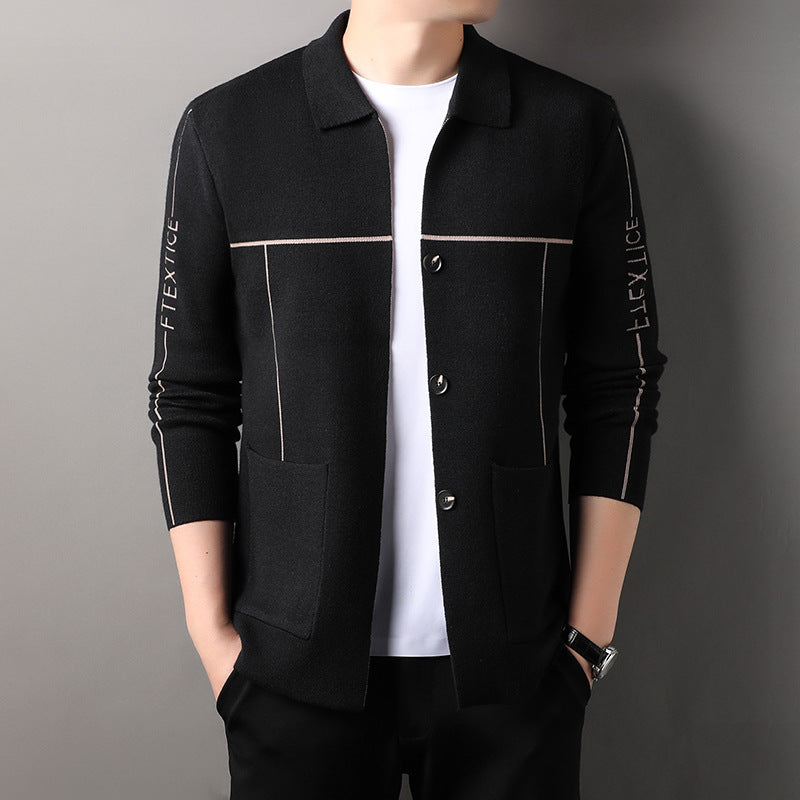 Fashionable and versatile men's knitted cardigan long-sleeved jacket