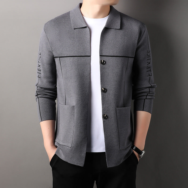Fashionable and versatile men's knitted cardigan long-sleeved jacket