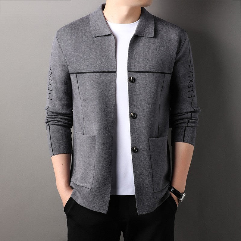 Fashionable and versatile men's knitted cardigan long-sleeved jacket