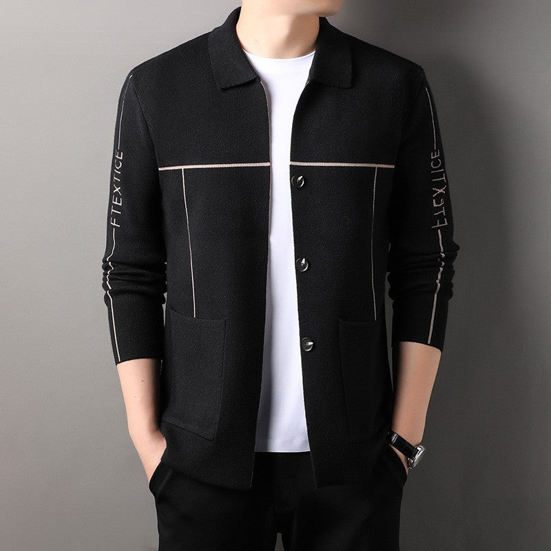 Fashionable and versatile men's knitted cardigan long-sleeved jacket