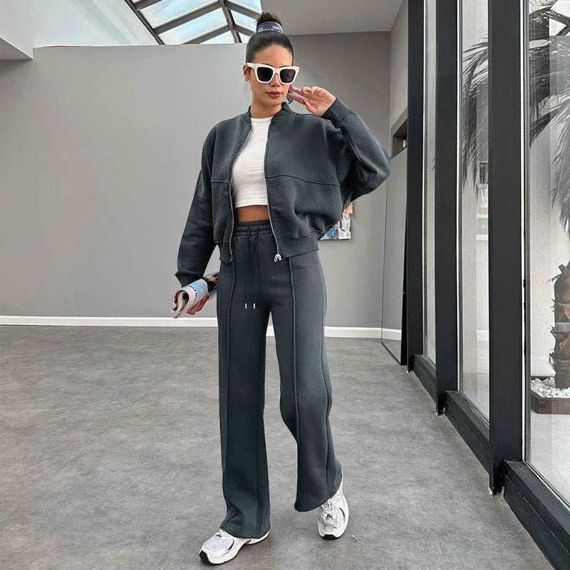 zp484-Fashion casual solid color women's trousers and jacket suit