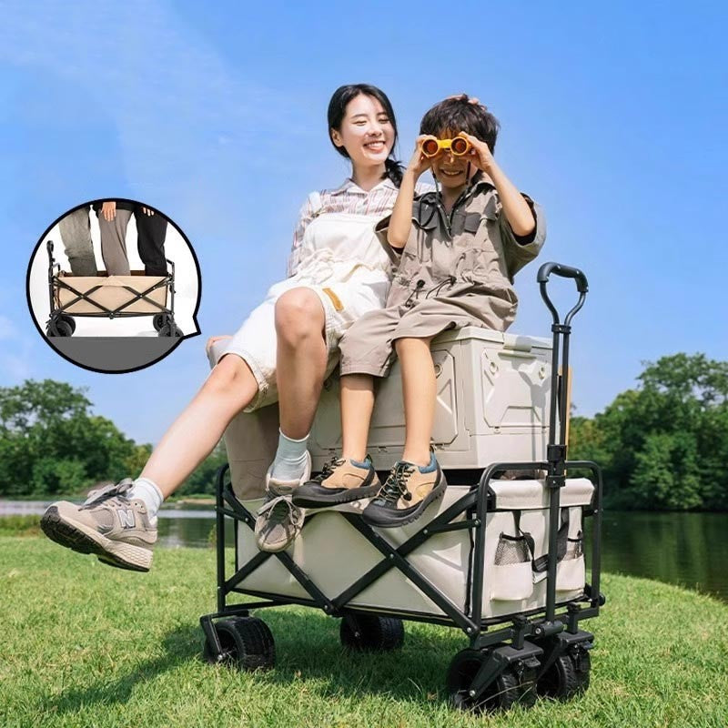Camping hand push outdoor folding cart + carbon steel large table
