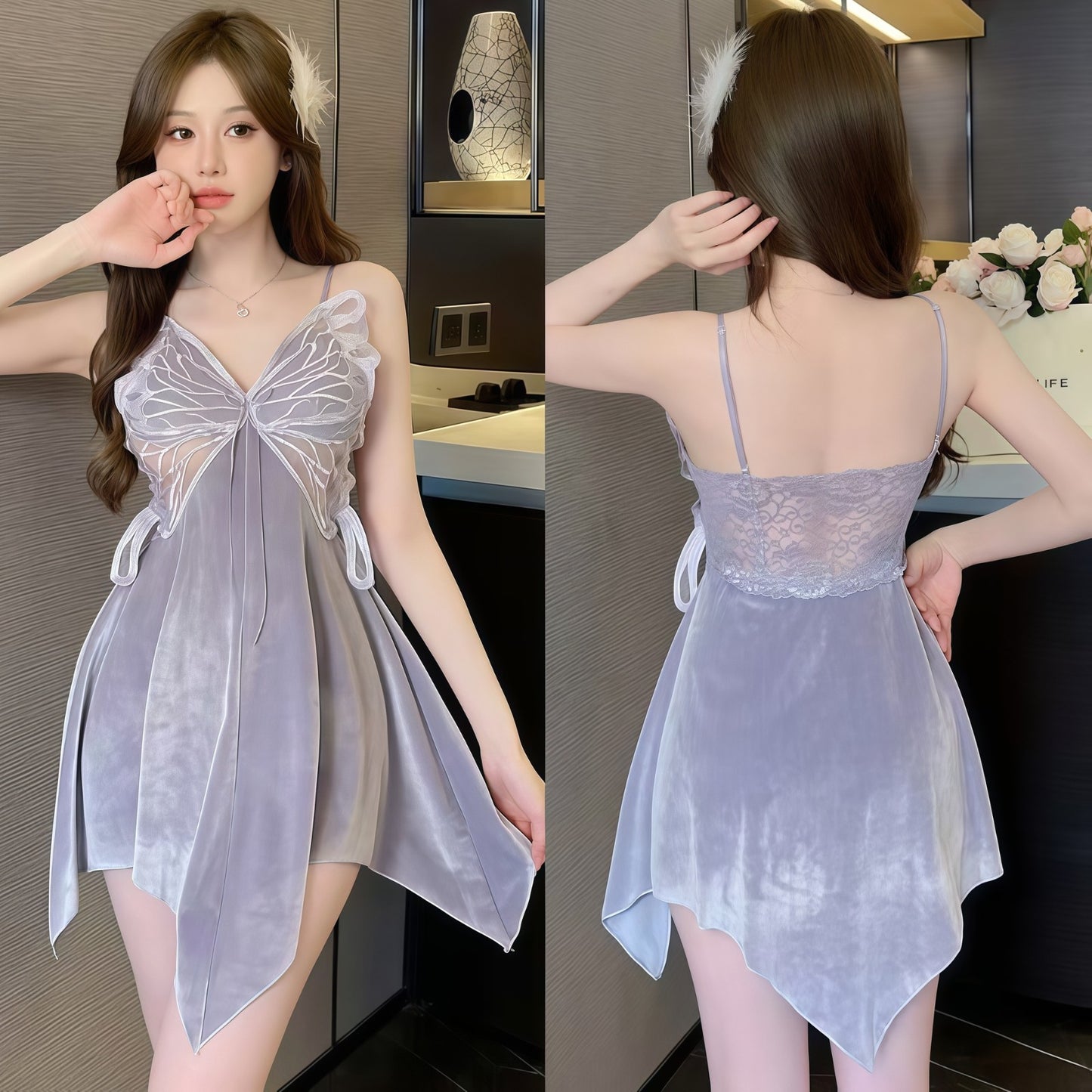 zp560-Gold Velvet Women's Two-piece Bra Padded Sexy Nightdress