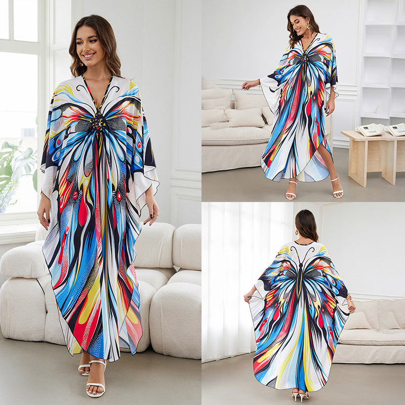 zp562-Women's printed loose plus size dress robe