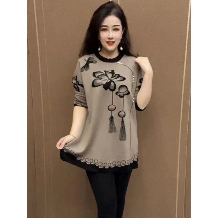 Women's autumn and winter knitted loose mid-length sweater