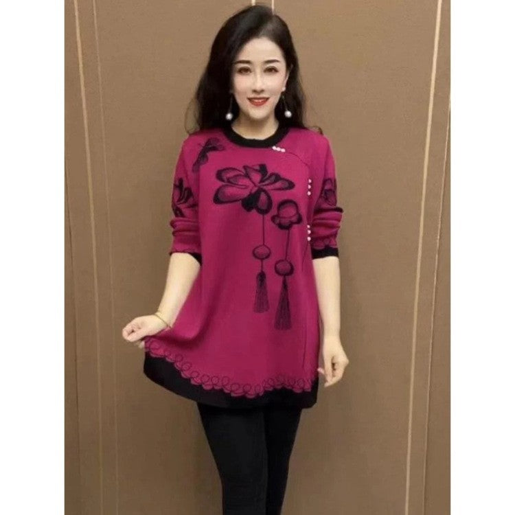 Women's autumn and winter knitted loose mid-length sweater