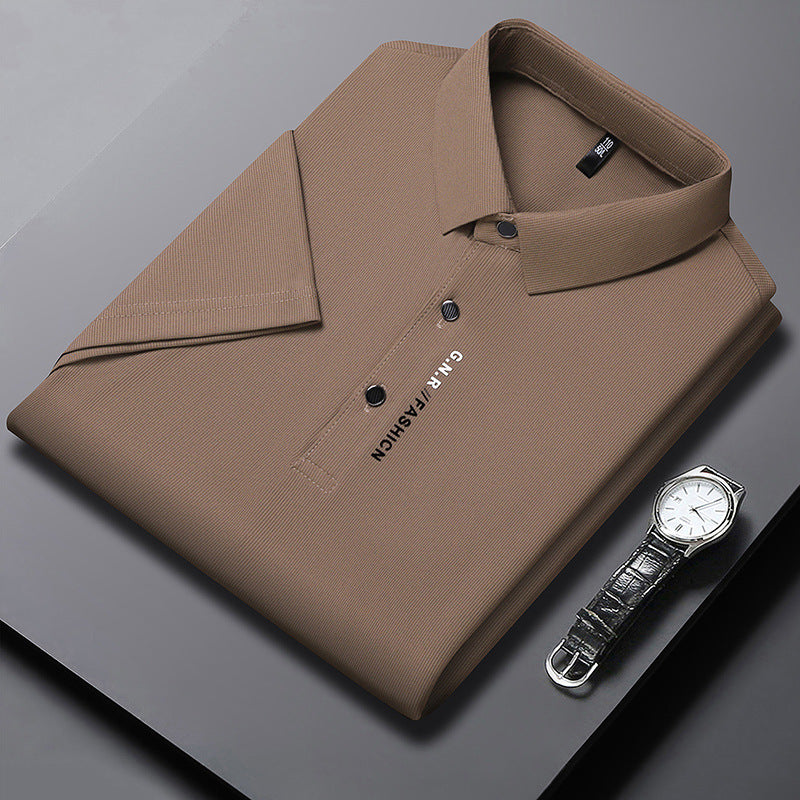 Men's summer lapel ice silk breathable short-sleeved T-shirt