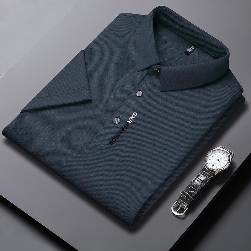 Men's summer lapel ice silk breathable short-sleeved T-shirt