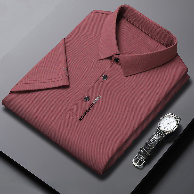 Men's summer lapel ice silk breathable short-sleeved T-shirt