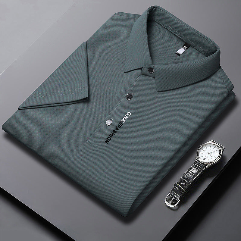 Men's summer lapel ice silk breathable short-sleeved T-shirt