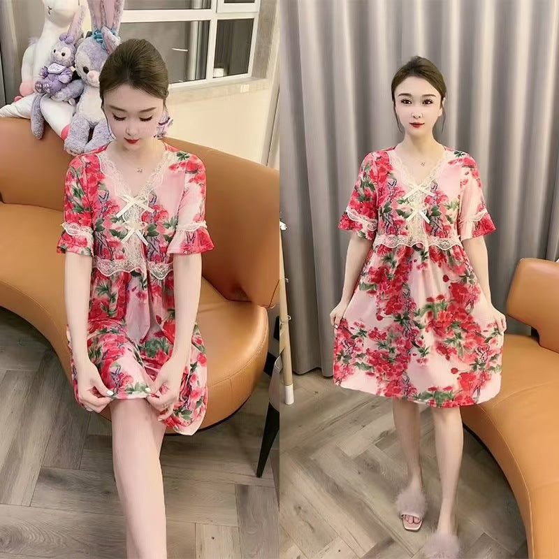 zp581-Ladies new lace bow loose nightdress