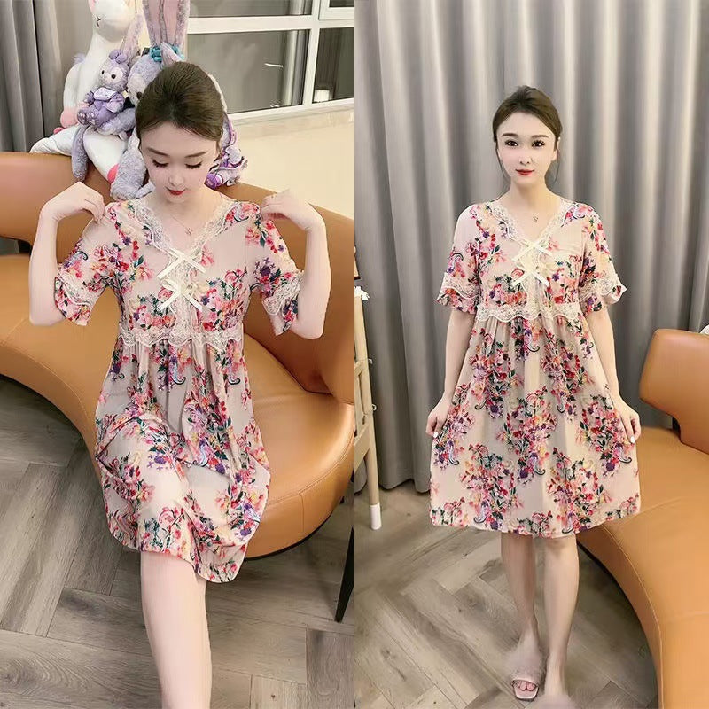 zp581-Ladies new lace bow loose nightdress