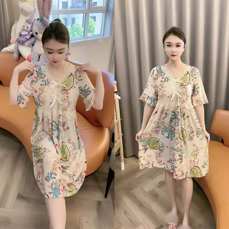 zp581-Ladies new lace bow loose nightdress