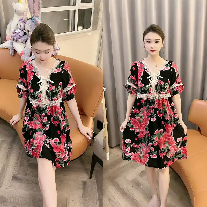 zp581-Ladies new lace bow loose nightdress