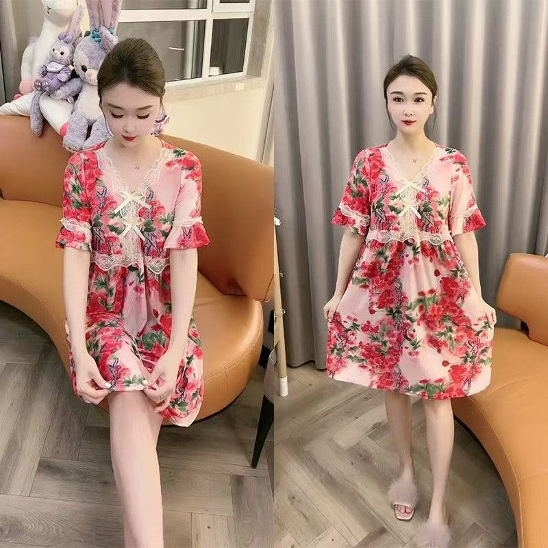 zp581-Ladies new lace bow loose nightdress