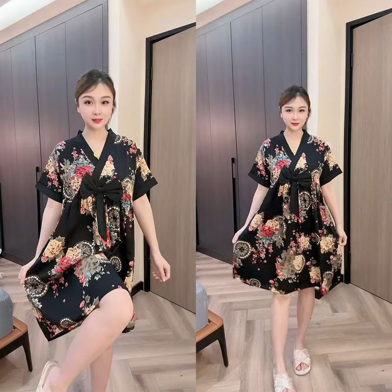 zp585-Women's summer large size loose short-sleeved nightdress
