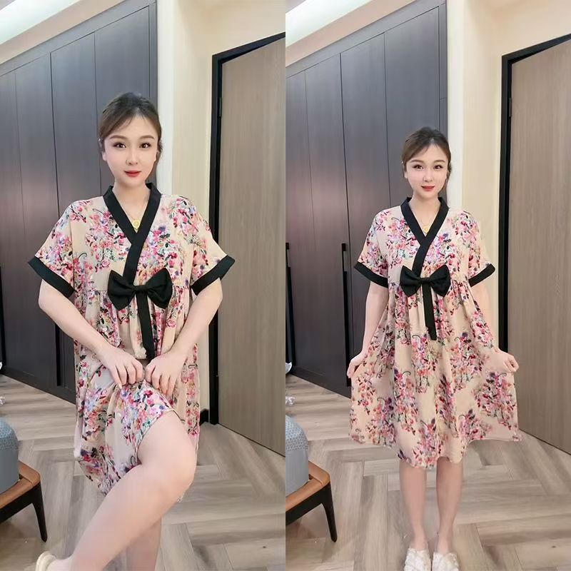 zp585-Women's summer large size loose short-sleeved nightdress