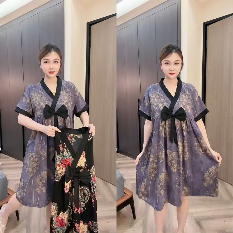 zp585-Women's summer large size loose short-sleeved nightdress
