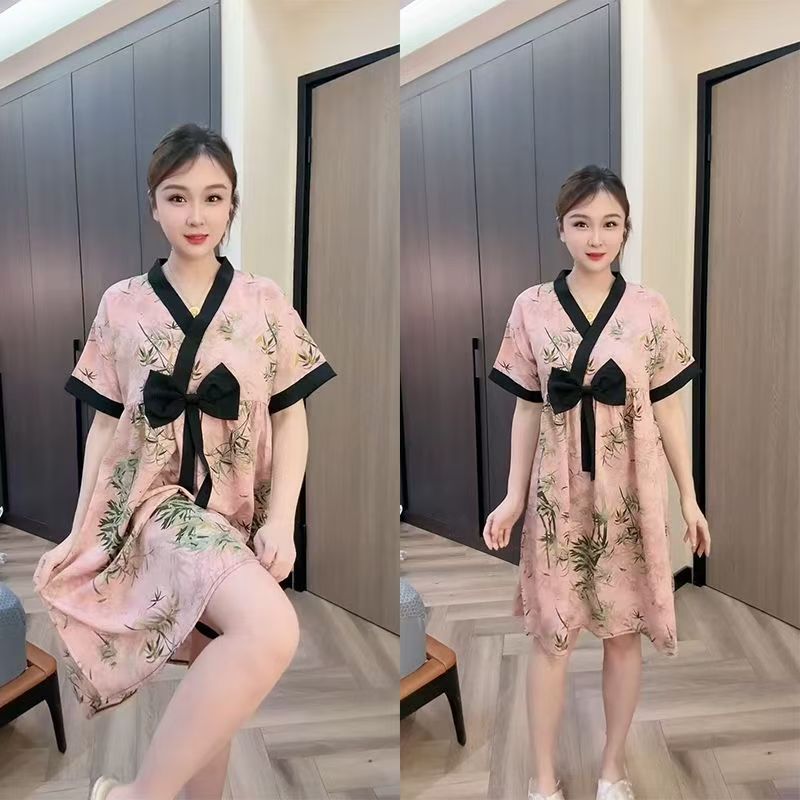zp585-Women's summer large size loose short-sleeved nightdress