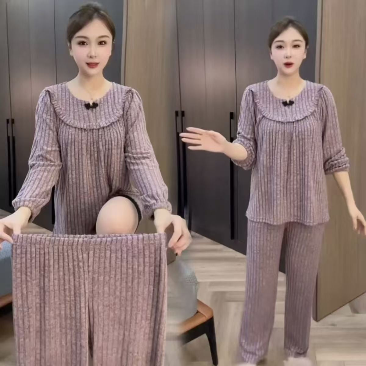 zp588-2025 Ladies New Snowflake Velvet Round Neck Pajamas Set