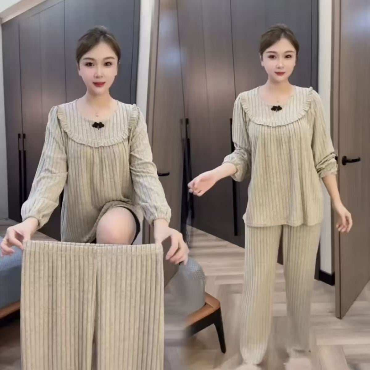 zp588-2025 Ladies New Snowflake Velvet Round Neck Pajamas Set