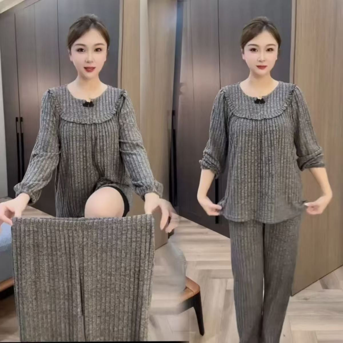 zp588-2025 Ladies New Snowflake Velvet Round Neck Pajamas Set