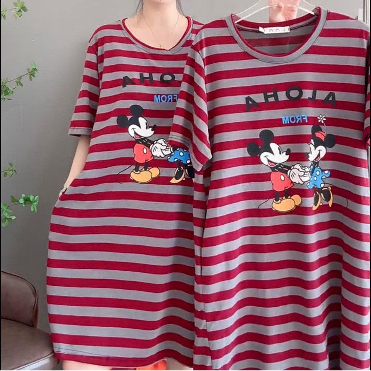 zp589-Women's striped short-sleeved nightdress