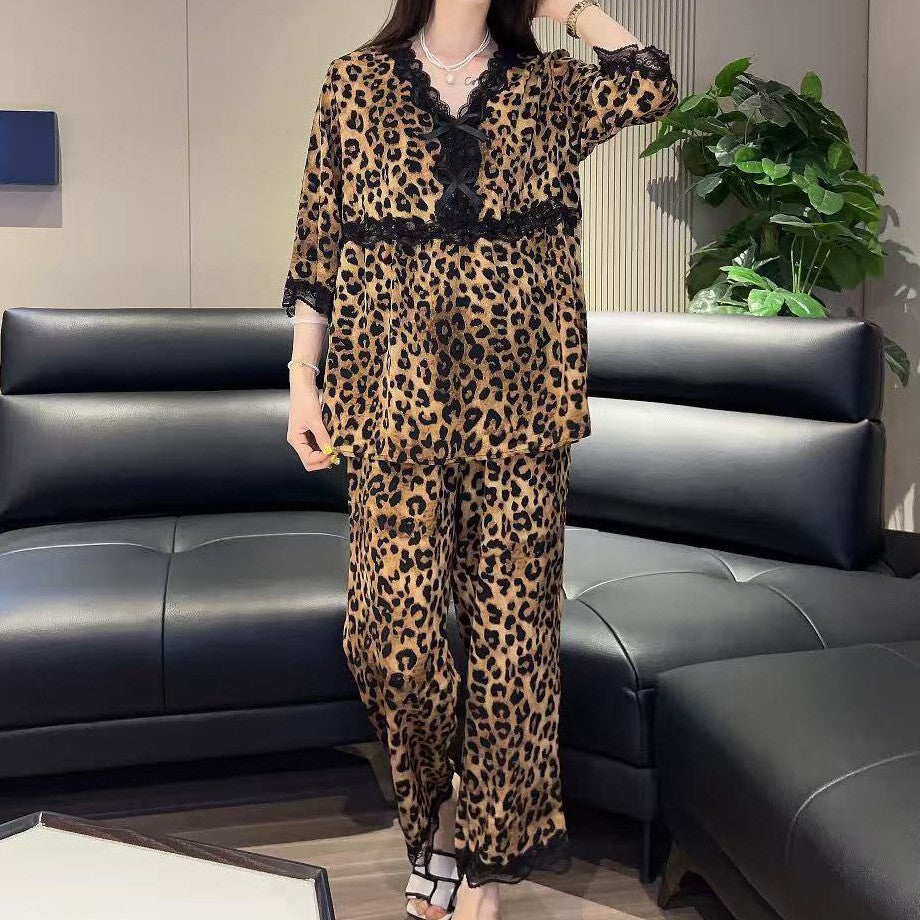zp592-Lace Bowknot Fashion Loose Women's Pajama Set