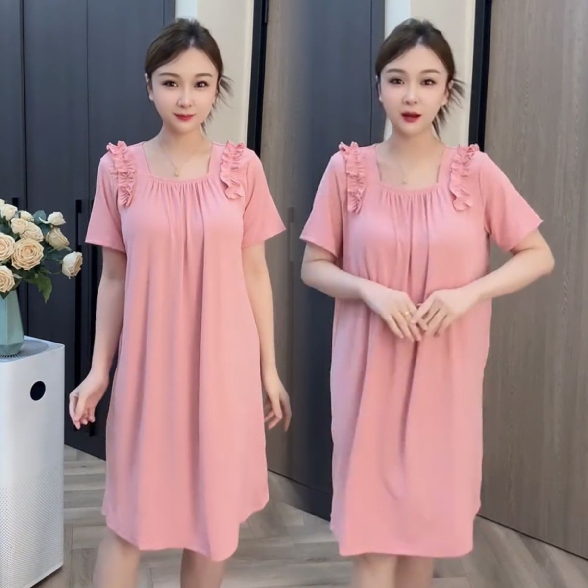zp595-Ladies summer thin short sleeve nightdress