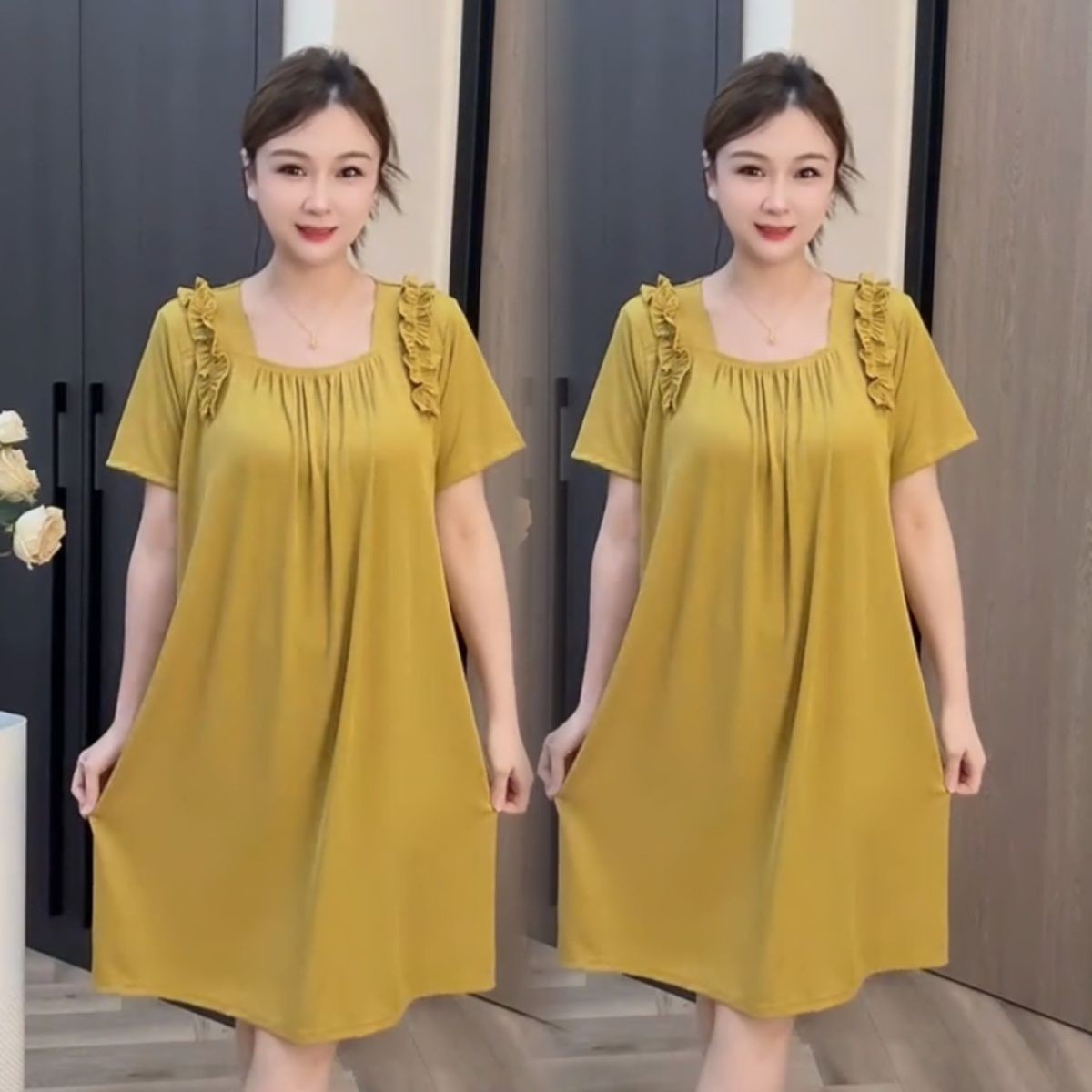 zp595-Ladies summer thin short sleeve nightdress