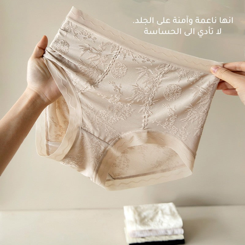 Women's lace mid-high waist antibacterial mulberry silk underwear