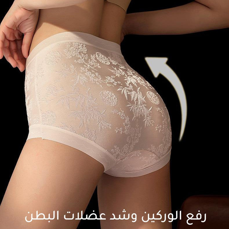Women's lace mid-high waist antibacterial mulberry silk underwear