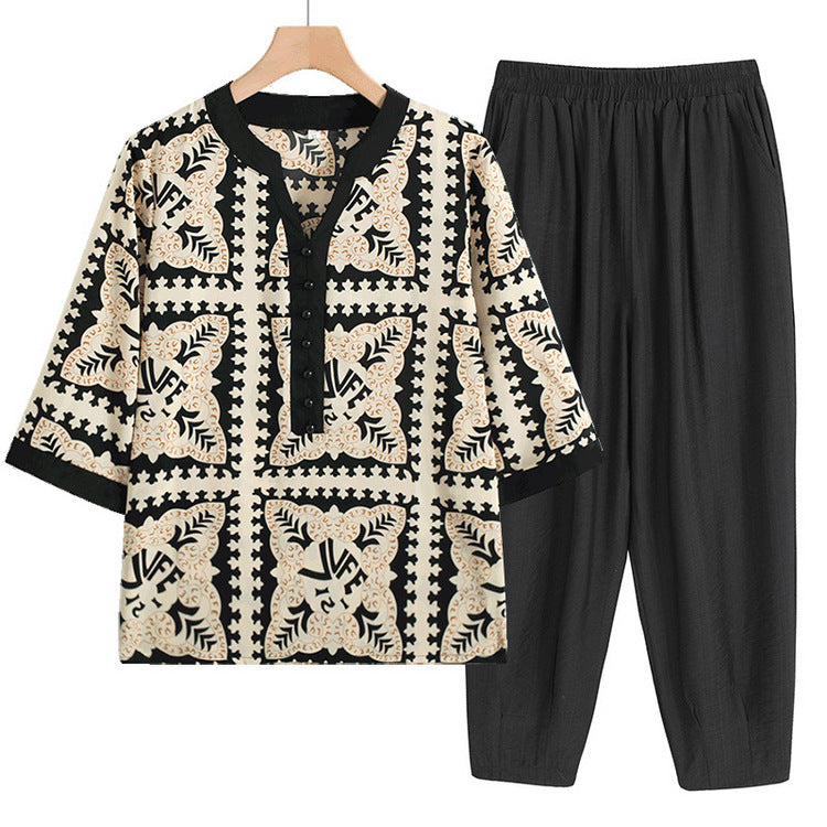 Women's summer short-sleeved T-shirt top + casual pants