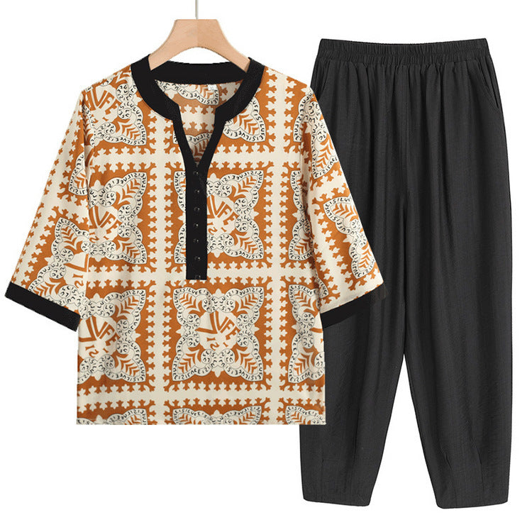 Women's summer short-sleeved T-shirt top + casual pants