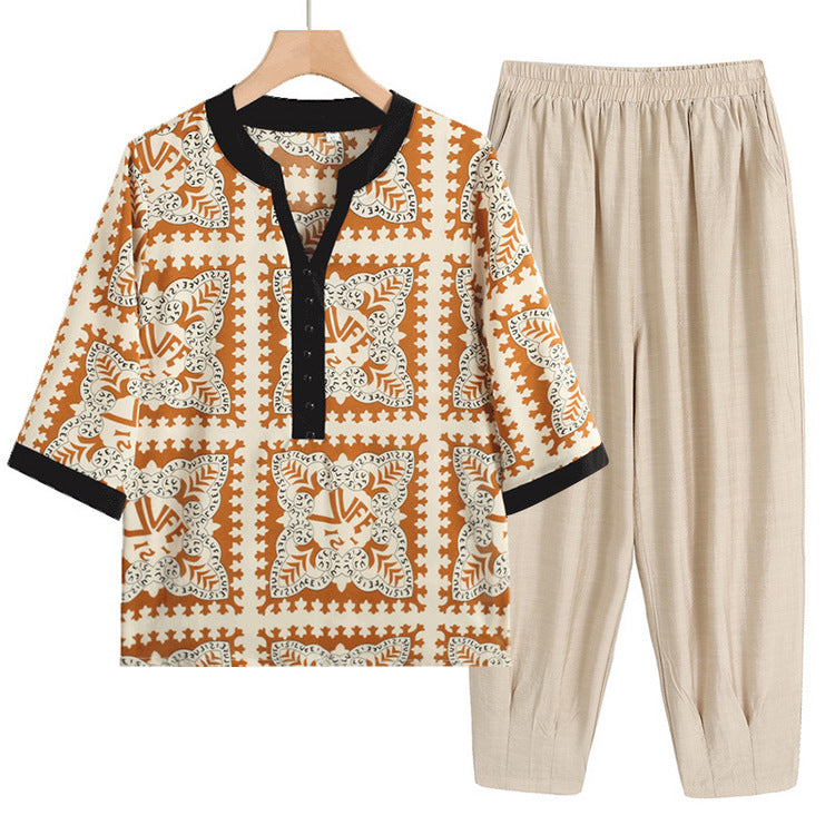 Women's summer short-sleeved T-shirt top + casual pants