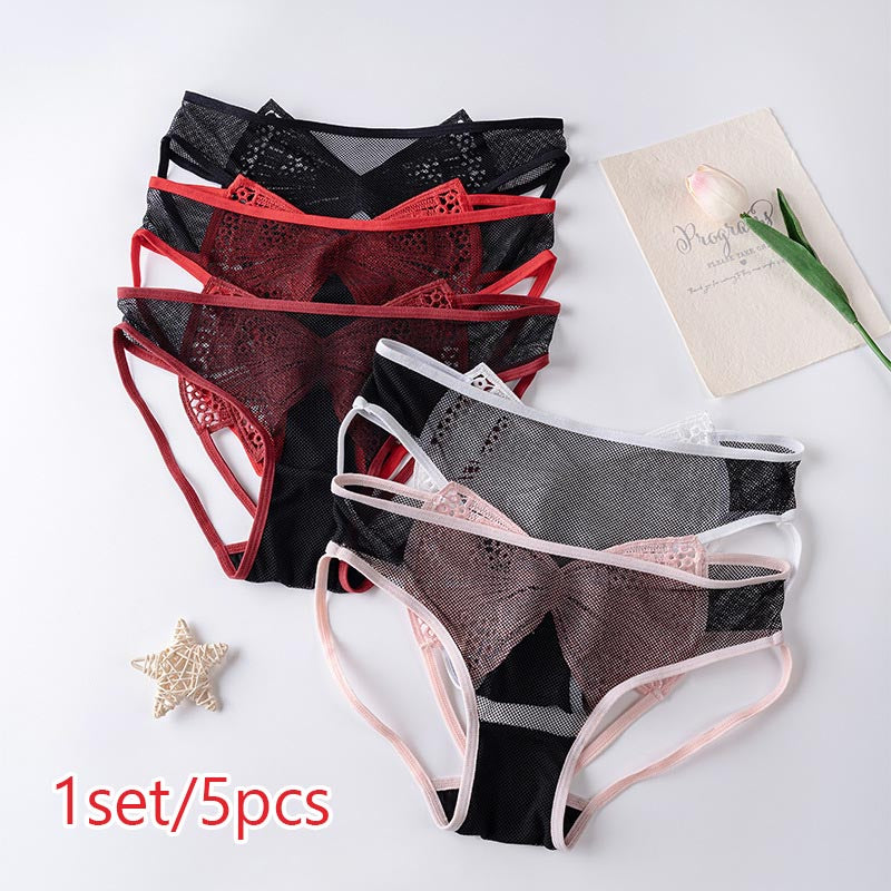 zp610-Women's lace-up butterfly embroidered panties