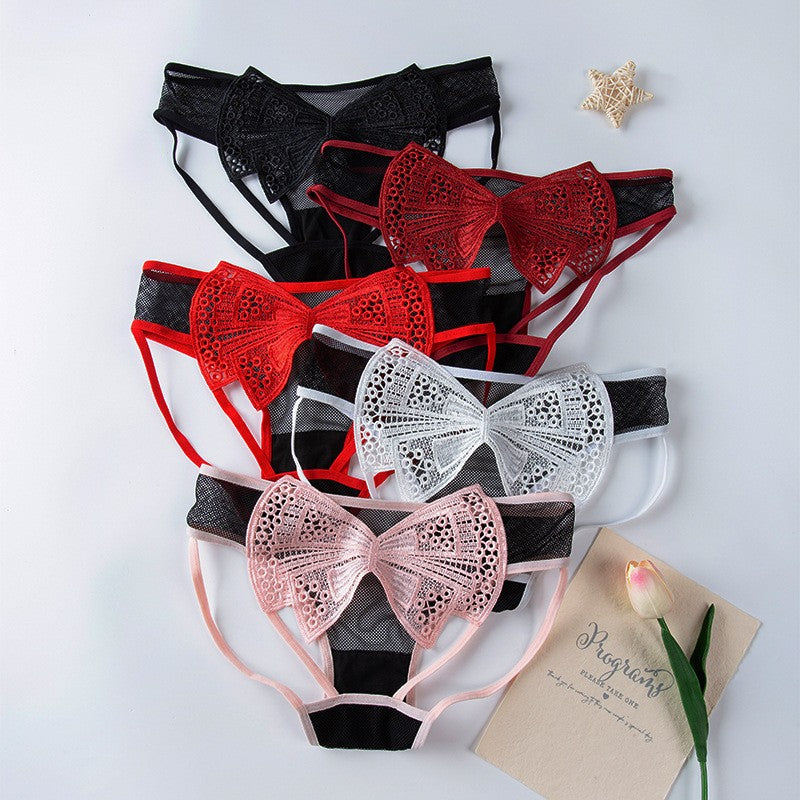 zp610-Women's lace-up butterfly embroidered panties