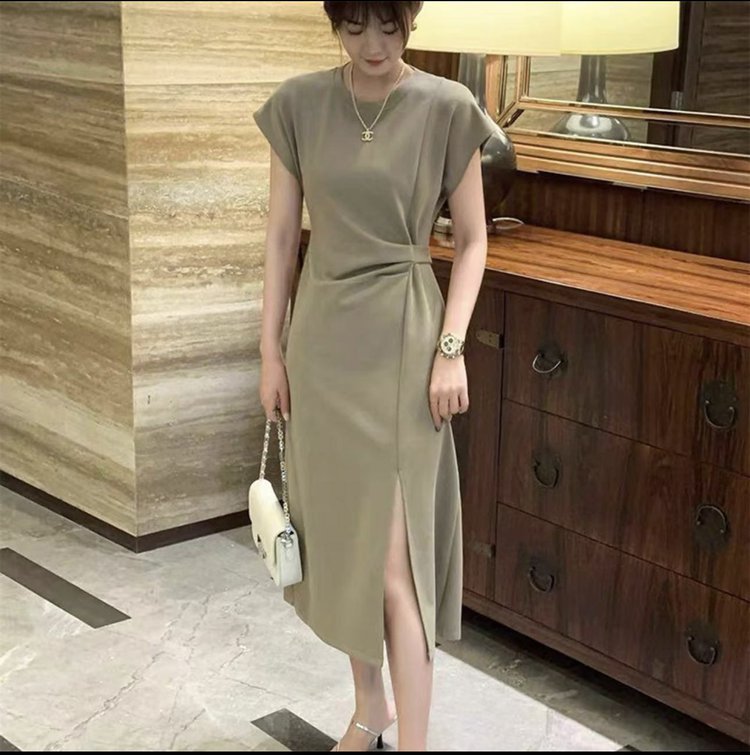 zp613-Women's summer lace-up waist slimming slit dress