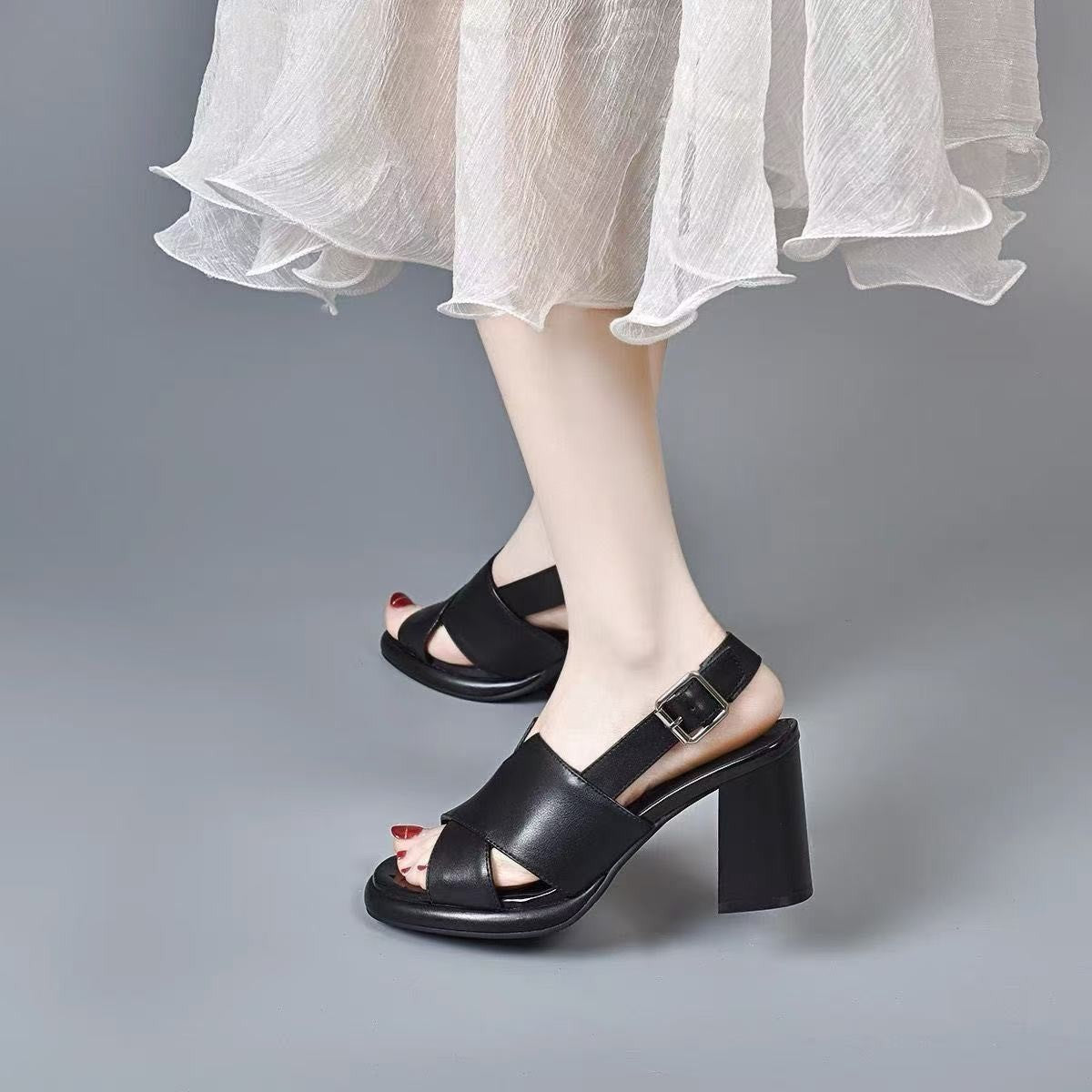 zp612-Women's summer simple temperament thick heel sandals