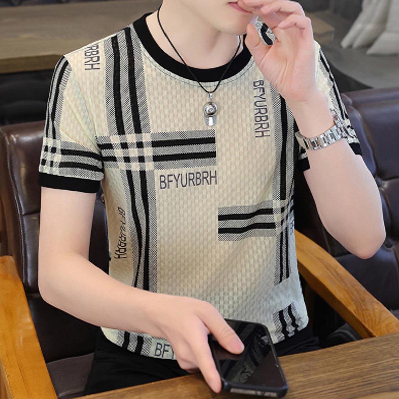 Men's summer jacquard ice silk short-sleeved T-shirt