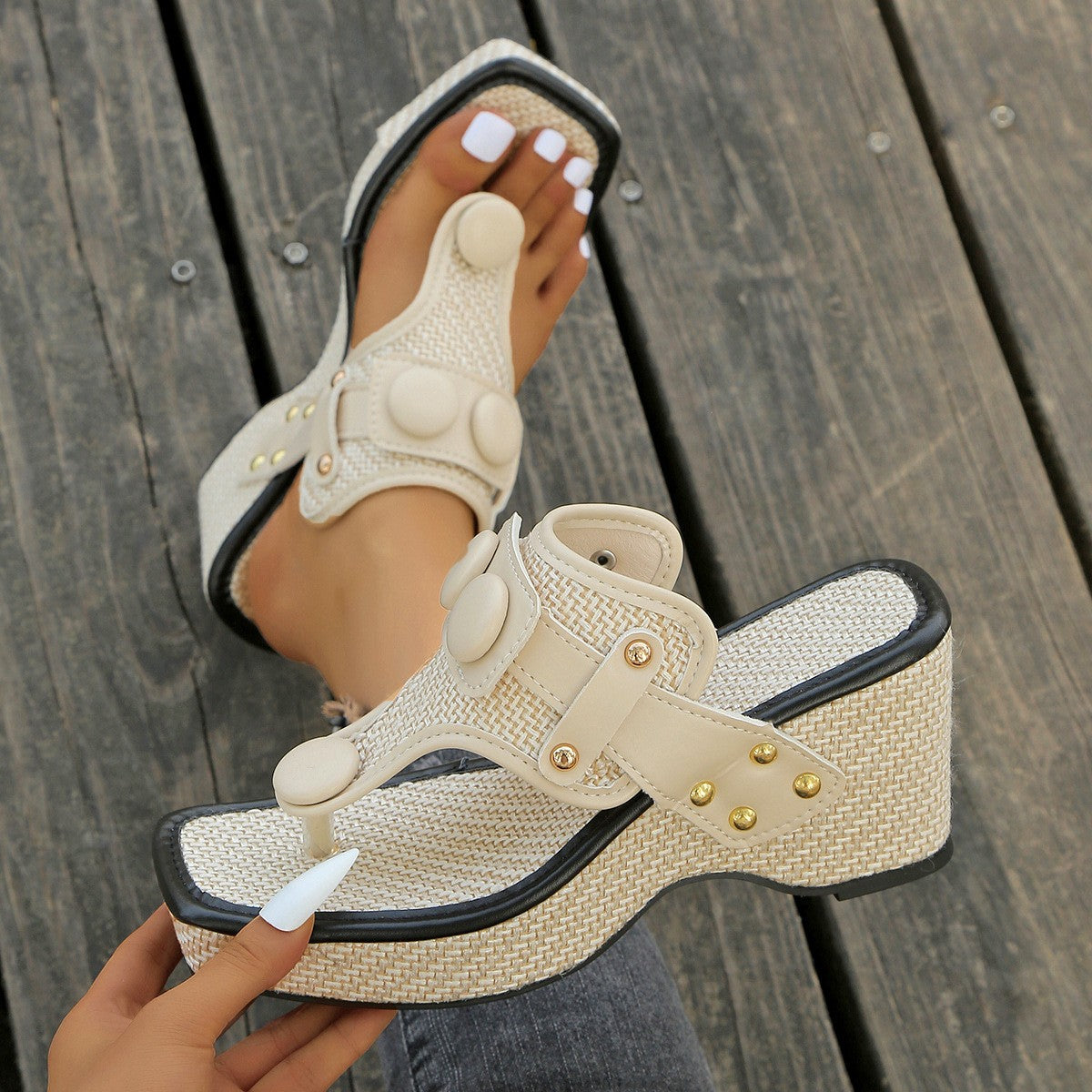zp622-Ladies summer new thick heel metal buckle sandals