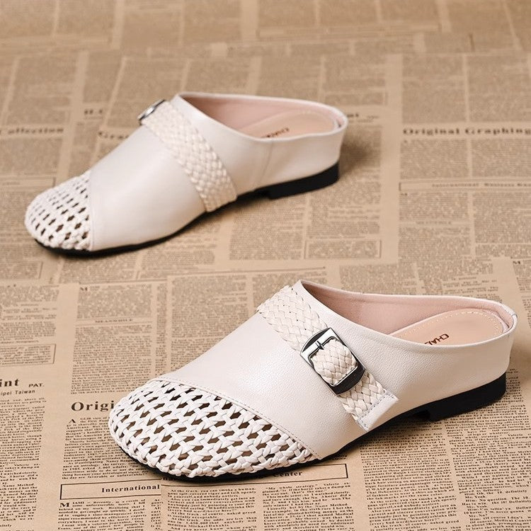 zp625-Women's summer hand-woven hollow half slippers