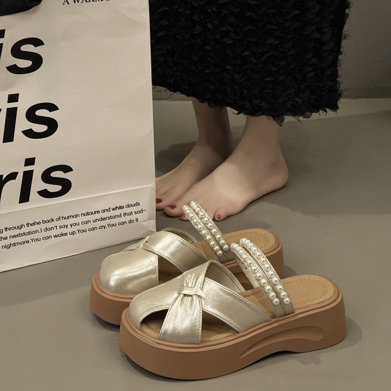 zp636-Women's summer retro thick-soled fashionable closed-toe sandals