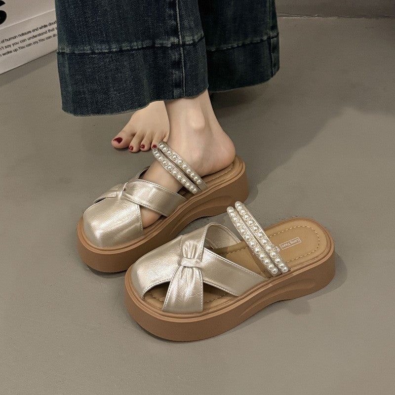 zp636-Women's summer retro thick-soled fashionable closed-toe sandals