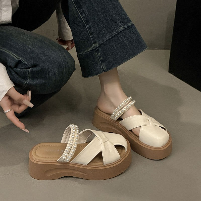zp636-Women's summer retro thick-soled fashionable closed-toe sandals