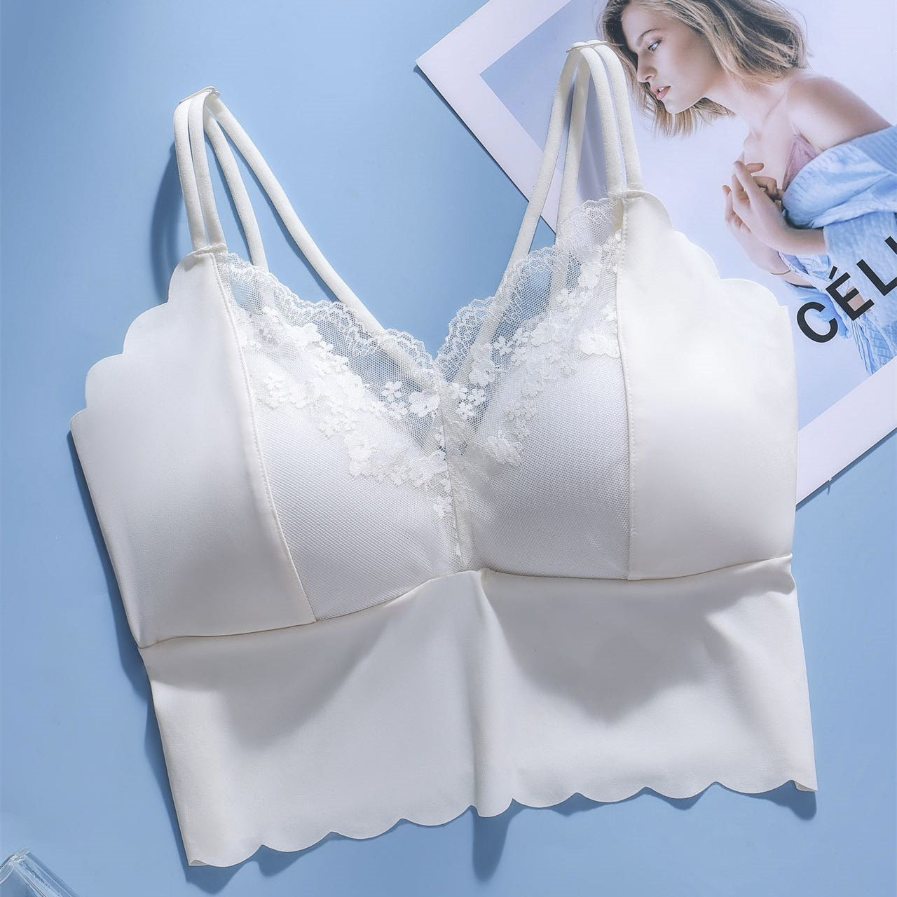 zp737-French lace fixed one-cup comfortable push-up bra